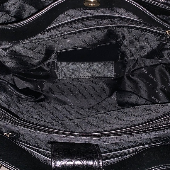 Black and Gold DKNY Leather Crocodile Embossed Handbag - Picture 5 of 7